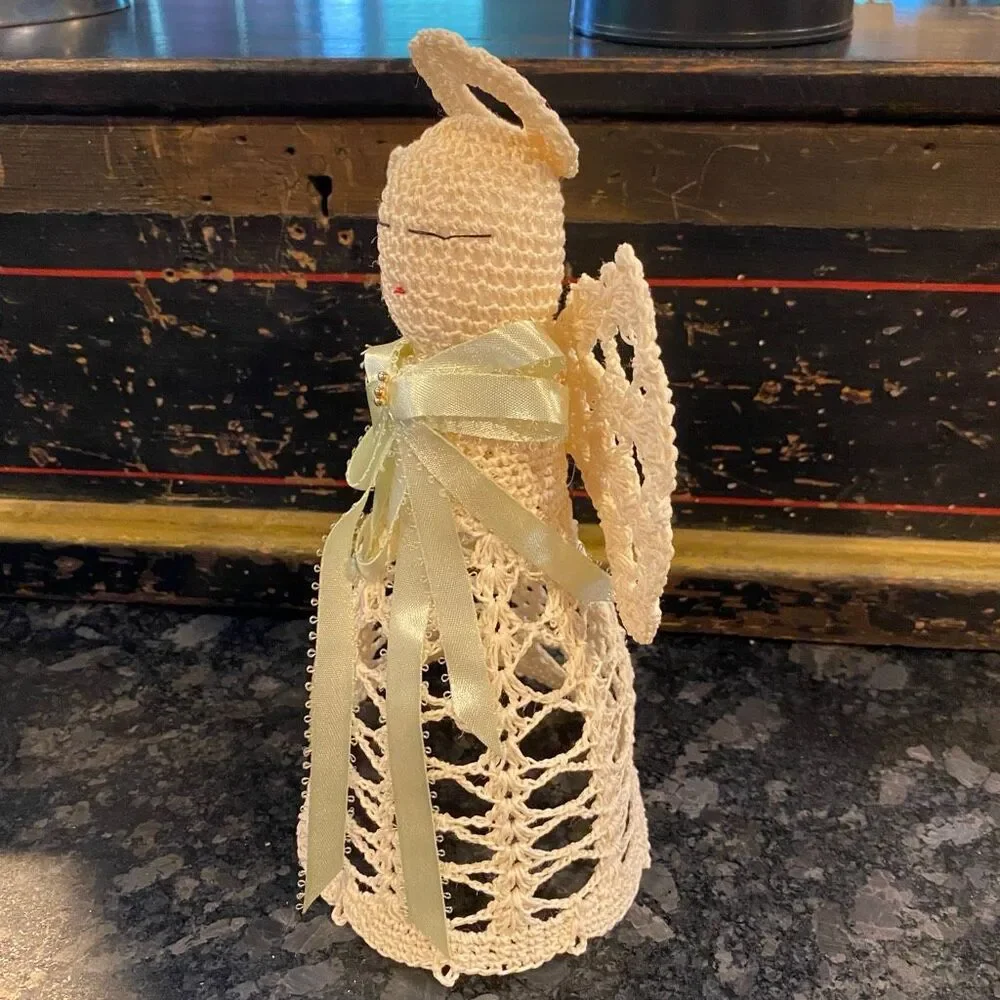 handmade crochet angel tree topper 9”